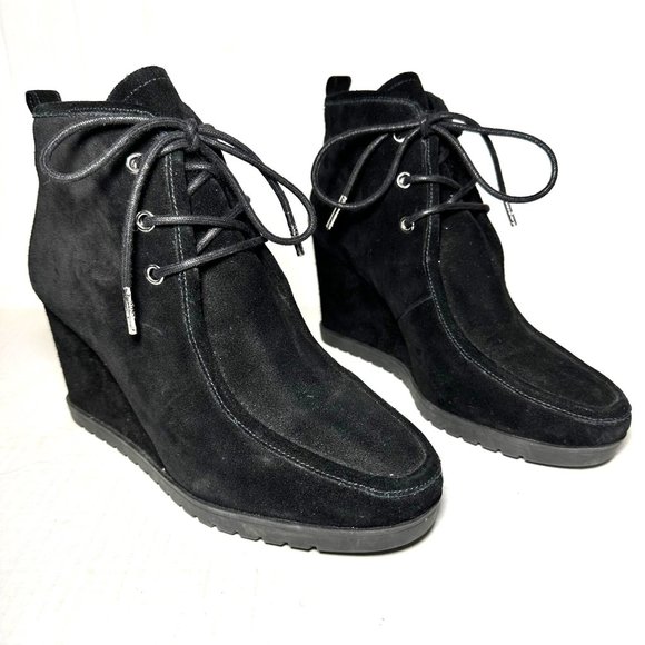 Michael Kors | Black Suede Lace-Up Wedge Ankle Bootie | Size 6.5 - Picture 1 of 9